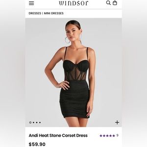 NWT Windsor Andi Heat Stone Corset Dress Black Medium